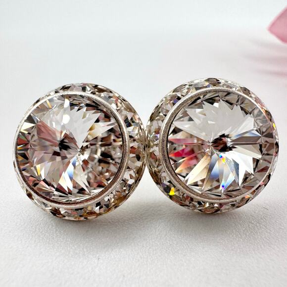 Vintage Rivoli Crystal Headlight Halo Stud Earrings High Wattage Sparkle Bridal - Picture 1 of 9